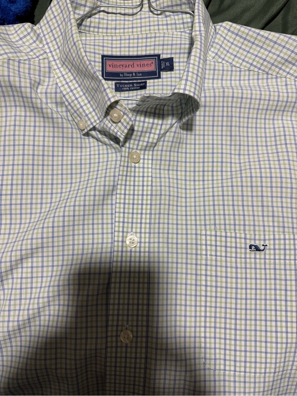 Vineyard Vines Men’s Blue & Light Green Plaid Button-Down Shirt